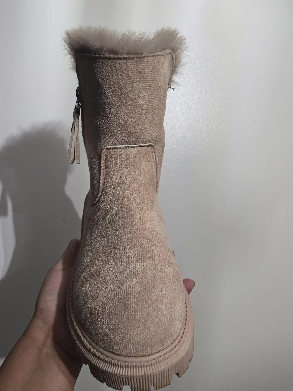SHEIN Beige Faux Suede Fur-Lined Winter Boots